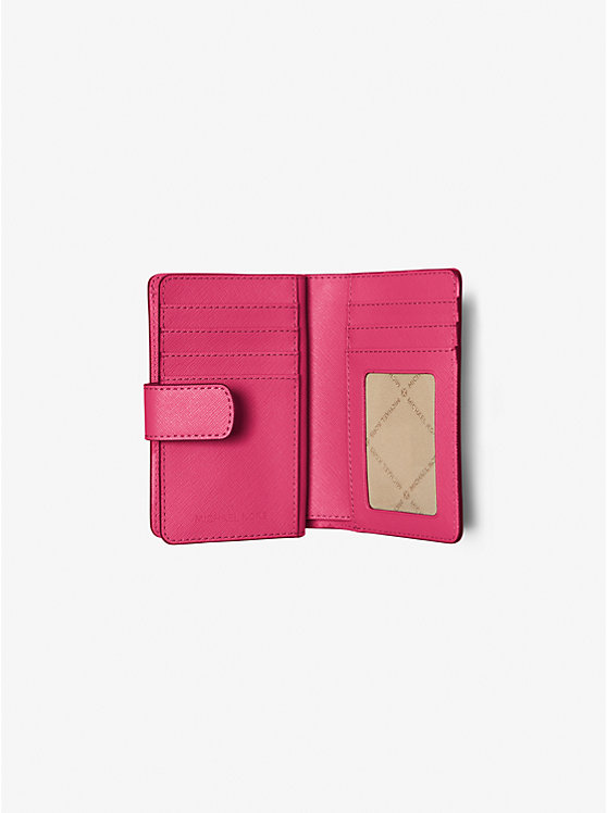 Michael Kors Small Crossgrain Leather Bi-fold Compact Wallet Electric Pink