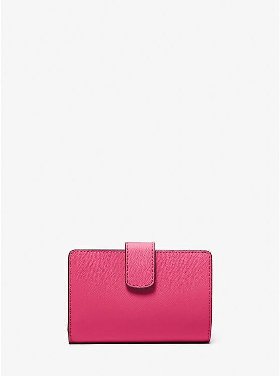 Michael Kors Small Crossgrain Leather Bi-fold Compact Wallet Electric Pink