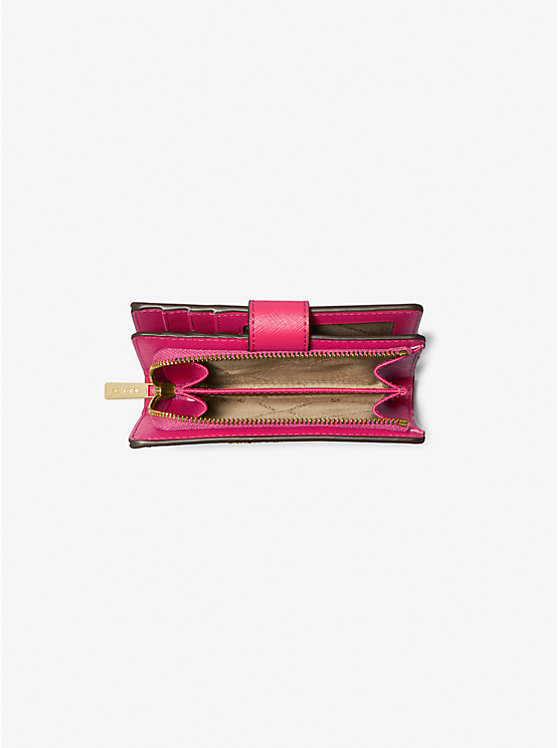Michael Kors Small Crossgrain Leather Bi-fold Compact Wallet Electric Pink