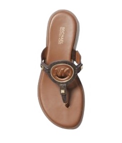 Michael Kors Aubrey Cutout Signature Logo Leather T-Strap Slipper