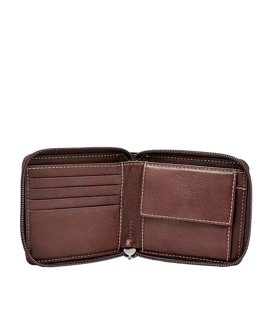 Fossil Lufkin Zip Bifold Wallet (Brown)