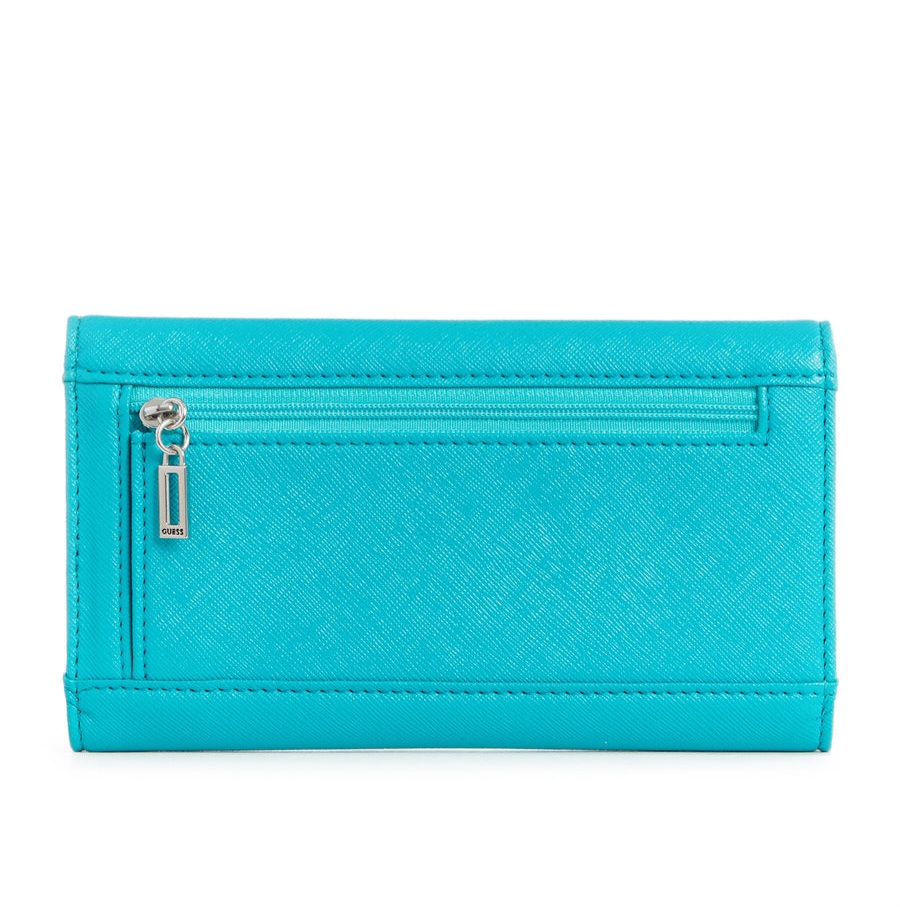Guess Abree Logo Saffiano Slim Wallet (Deep Teal)