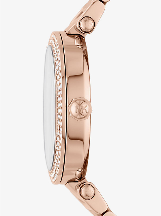 MK Women's Oversized Pavé Logo Rose Gold-Tone Watch