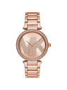 MK Women's Oversized Pavé Logo Rose Gold-Tone Watch