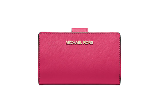 Michael Kors Small Crossgrain Leather Bi-fold Compact Wallet Electric Pink