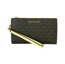 MK Double Zip Phone Case Wallet/ Wristlet (Monogram Brown/Yellow)