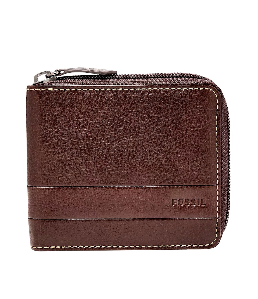 Fossil Lufkin Zip Bifold Wallet (Brown)