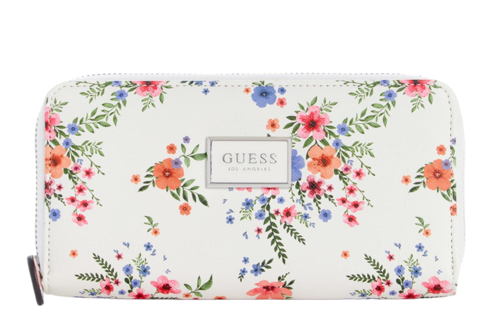 Guess Abree Logo Floral Saffiano Medium Zip-Around Wallet