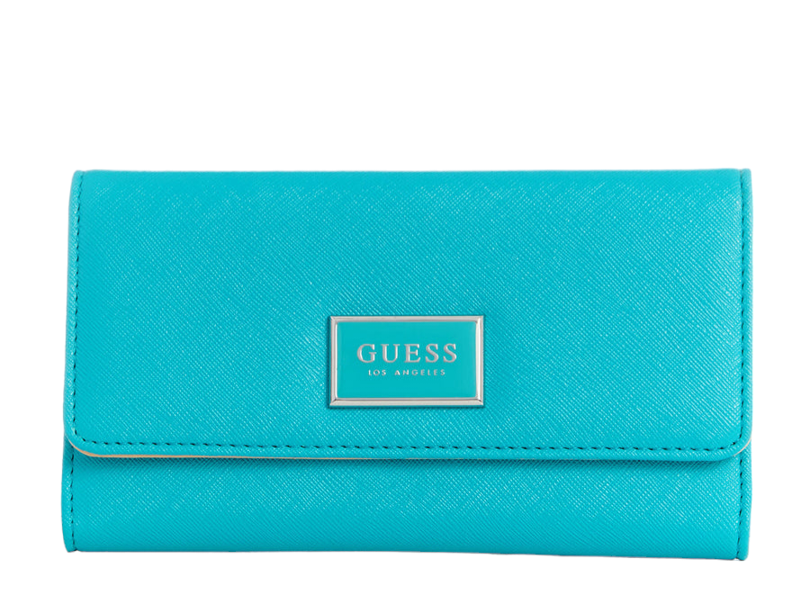Guess Abree Logo Saffiano Slim Wallet (Deep Teal)