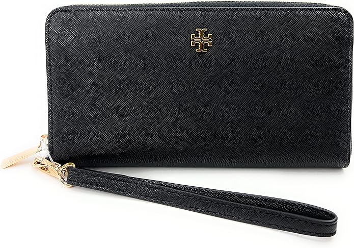 Tory Burch Emerson Wristlet Zip Continental Wallet (Black)