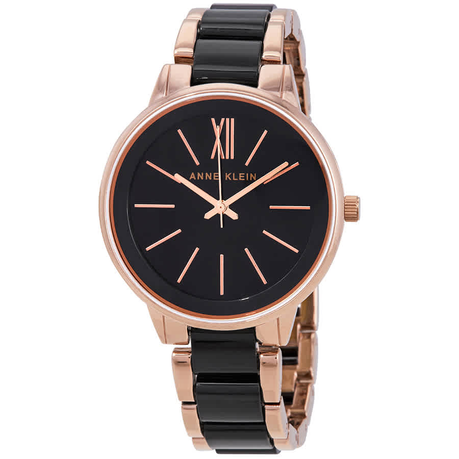Anne Klein Women's Rose Gold-Tone Bracelet Watch, Black
