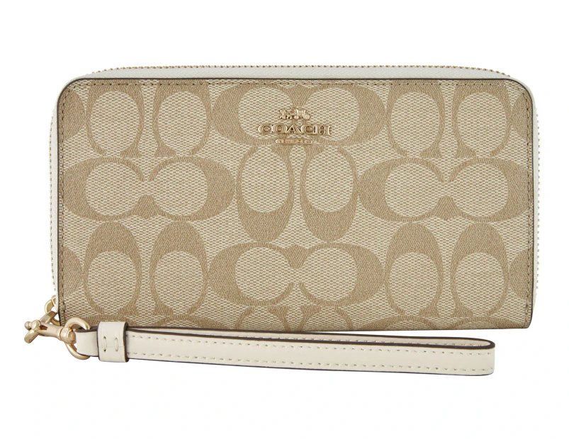 Coach Zip Around Signature Canvas Wallet - Light Khaki (LG)