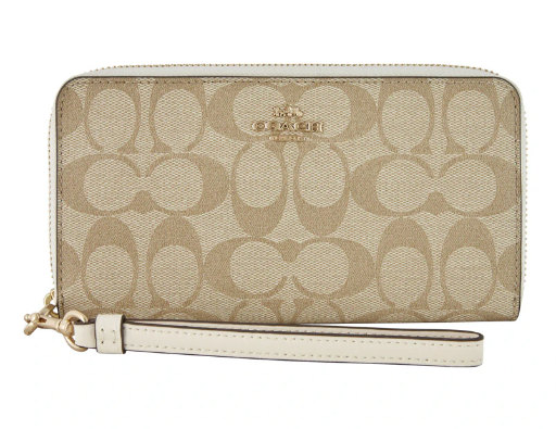 Coach Zip Around Signature Canvas Wallet - Light Khaki (LG)