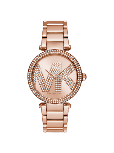 MK Women's Oversized Pavé Logo Rose Gold-Tone Watch