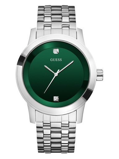 Guess Men's Silver-Tone and Green Analog Watch