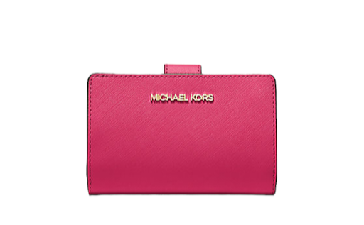 Michael Kors Small Crossgrain Leather Bi-fold Compact Wallet Electric Pink