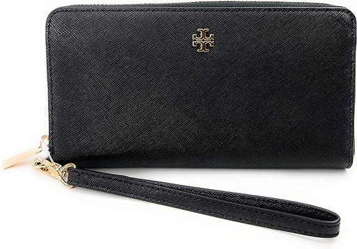 Tory Burch Emerson Wristlet Zip Continental Wallet (Black)