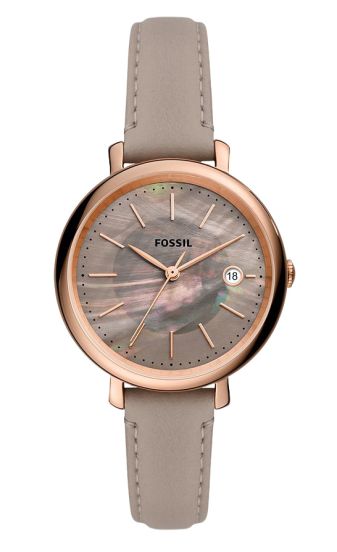 Fossil Jacqueline Leather Grey Mother Of Pearl Dial Solar Steffi s Xclusive